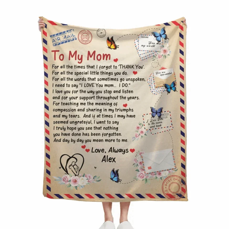 Personalized Name Custom Postcard Blanket - Gift for Mom - Joliny