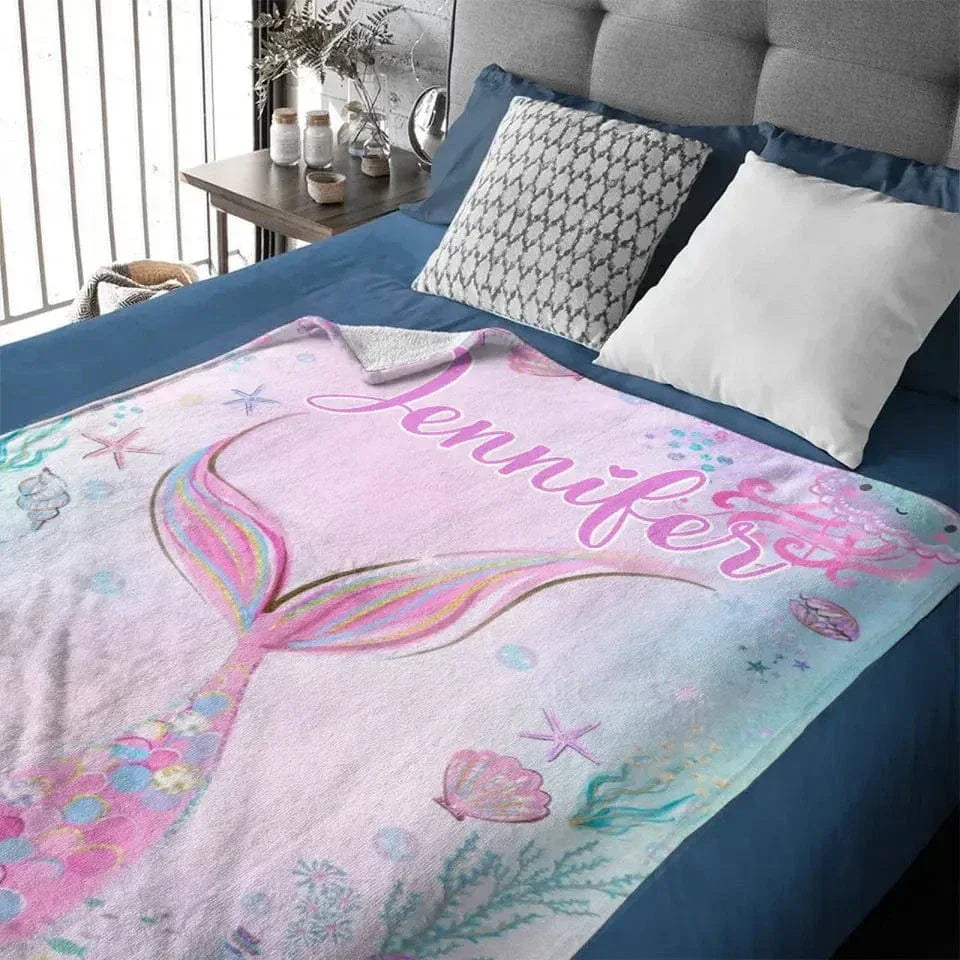 Personalized Name Mermaid Kids Blanket For Girls - Joliny