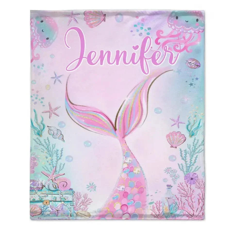 Personalized Name Mermaid Kids Blanket For Girls - Joliny