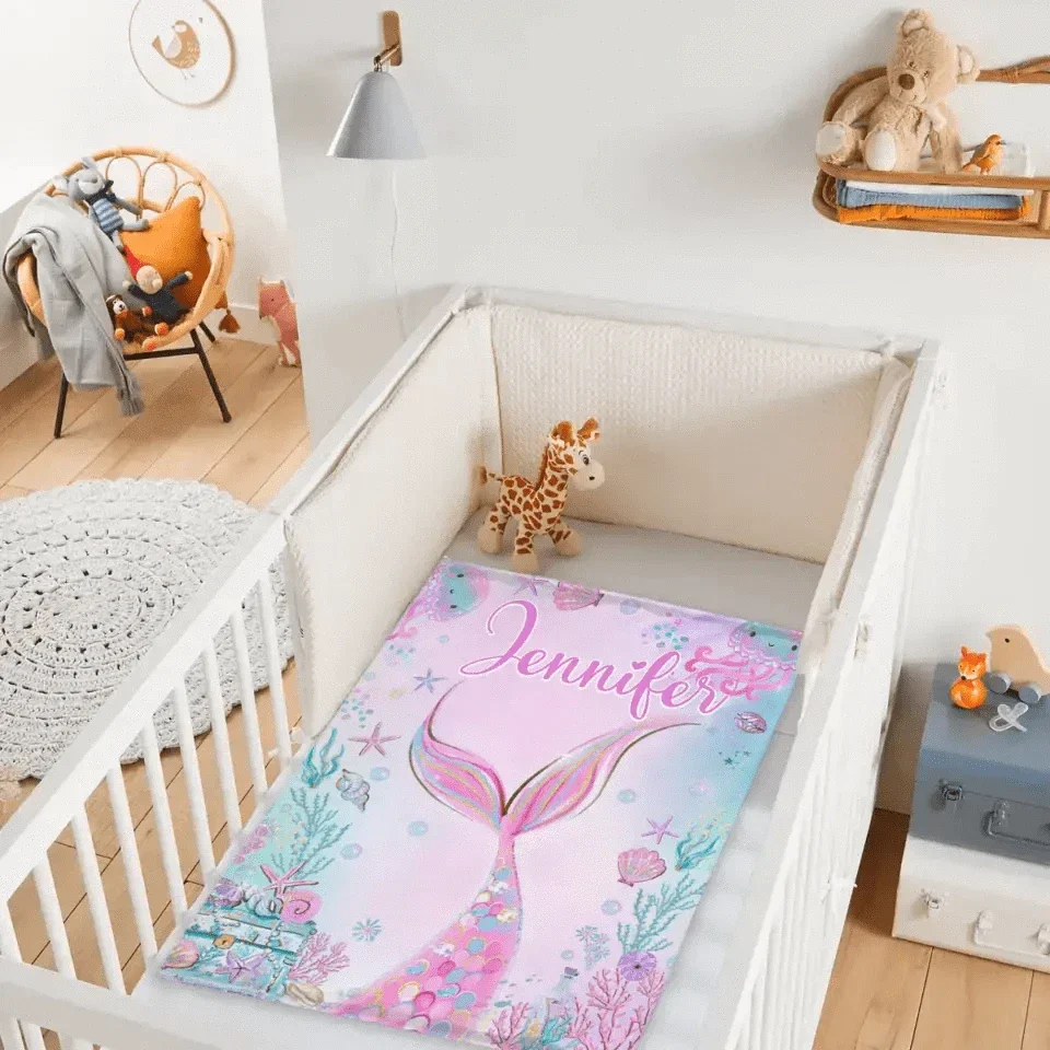 Personalized Name Mermaid Kids Blanket For Girls - Joliny