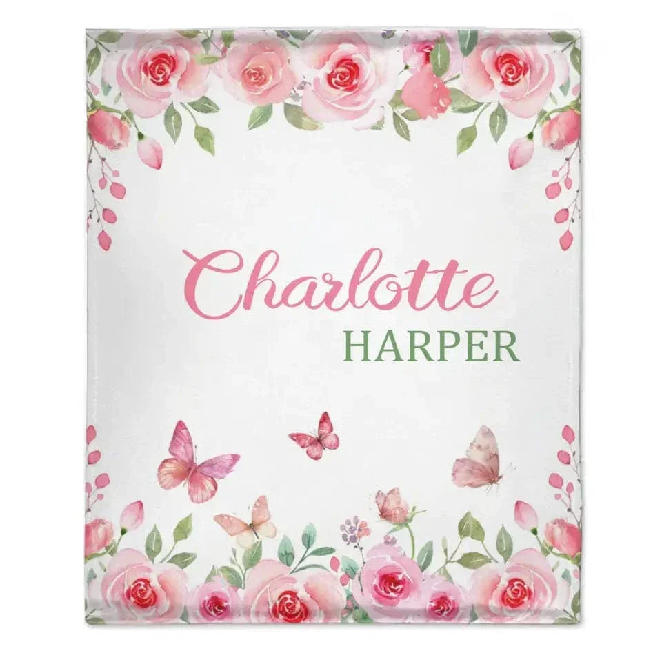 Personalized Name Pink Flower Blanket - Joliny
