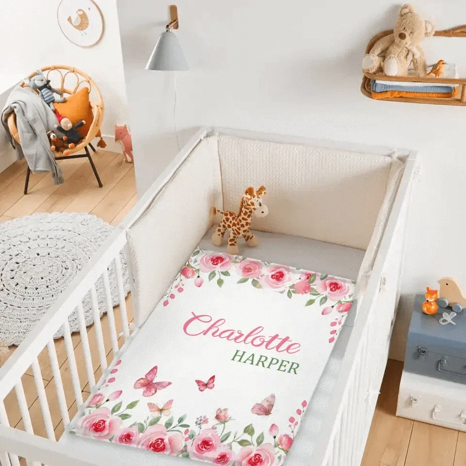 Personalized Name Pink Flower Blanket - Joliny