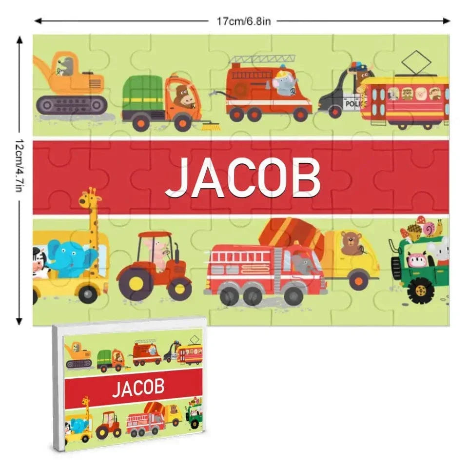 Personalized Name Puzzle for Kids, Animals Trucks - Joliny