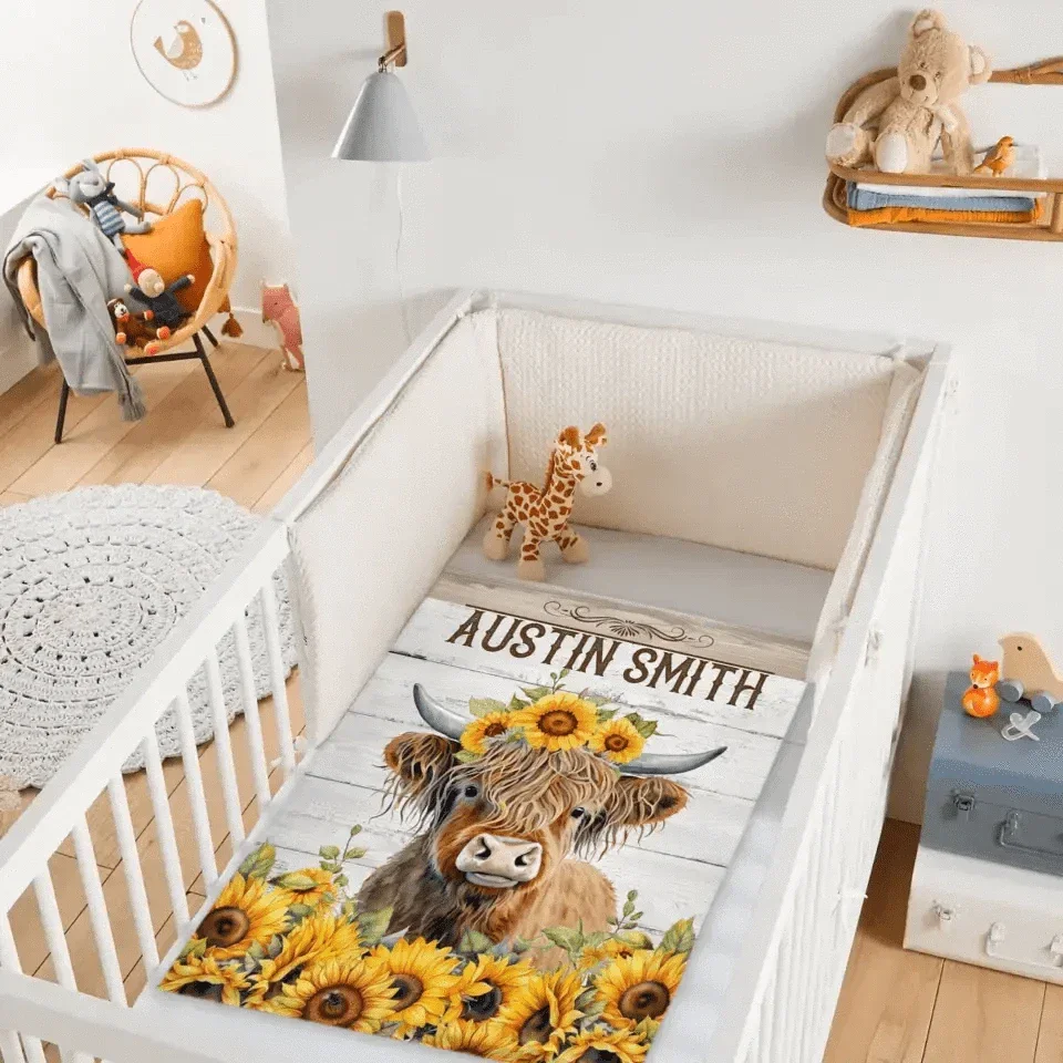 Personalized Name Sunflower Highland Cow Blanket - Gift For Baby Child Family Member - Joliny