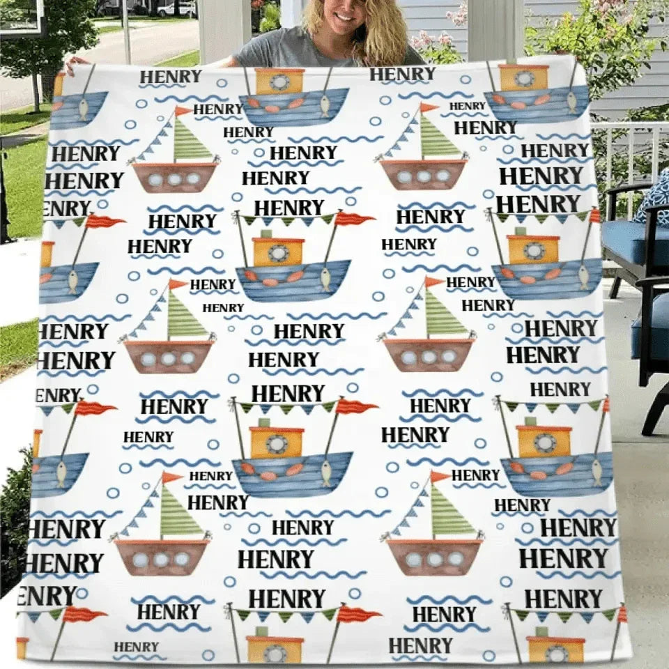 Personalized Nautical Baby Custom Name Blanket - Joliny