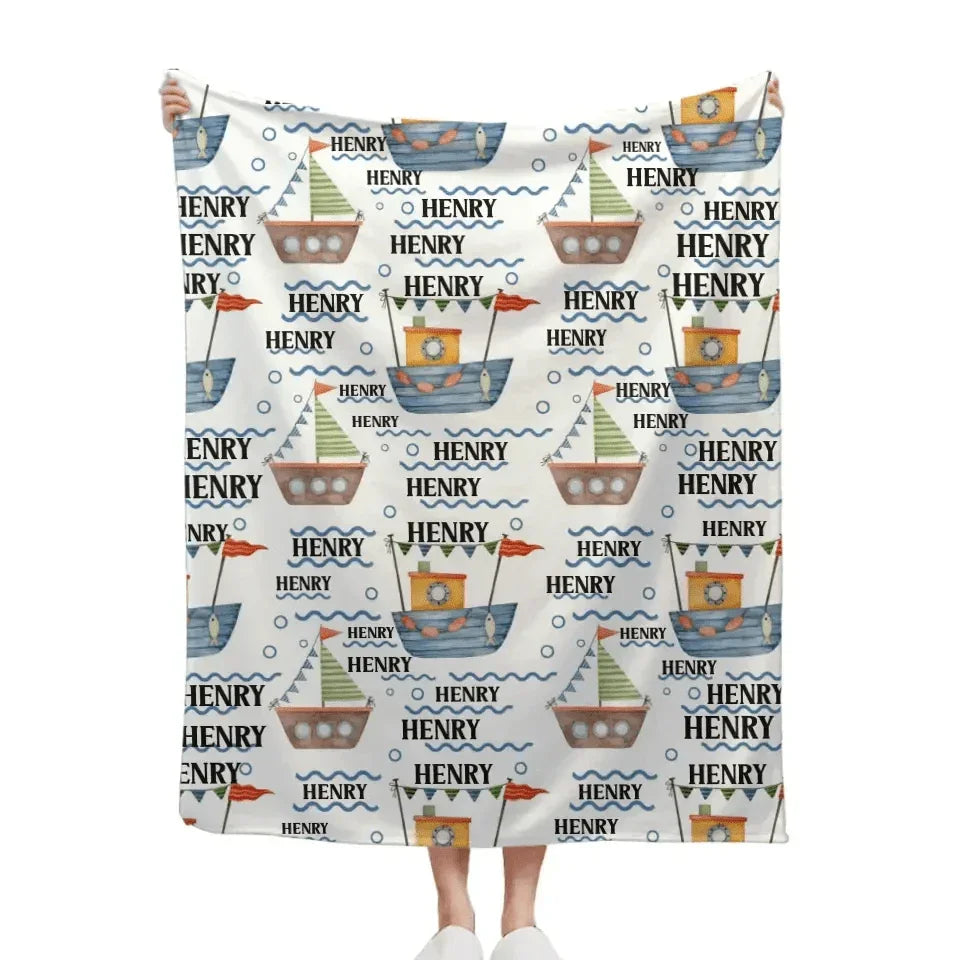 Personalized Nautical Baby Custom Name Blanket - Joliny