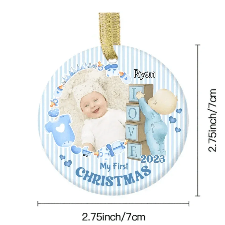 Personalized Newborn Gift Baby First Xmas Photo Ceramic Circle Ornament - Joliny