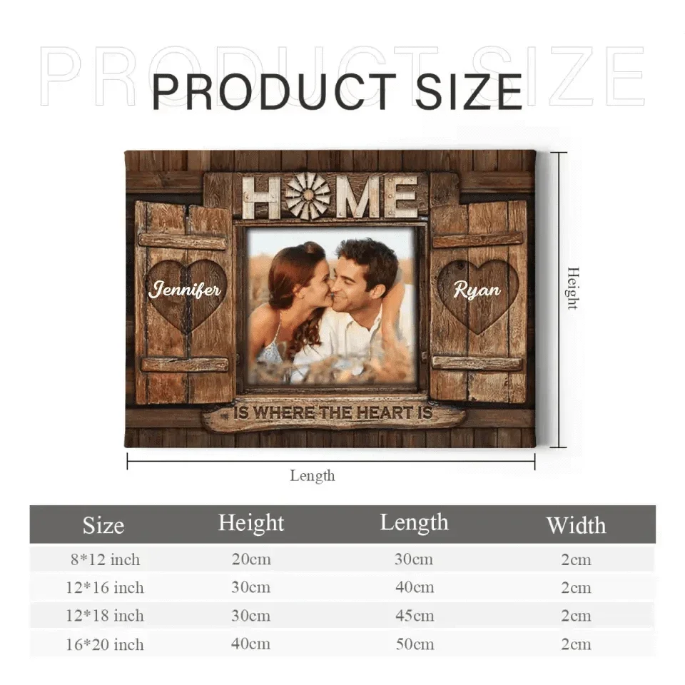 Personalized Photo Canvas Wall Art - Home Is Where The Heart Is - Joliny