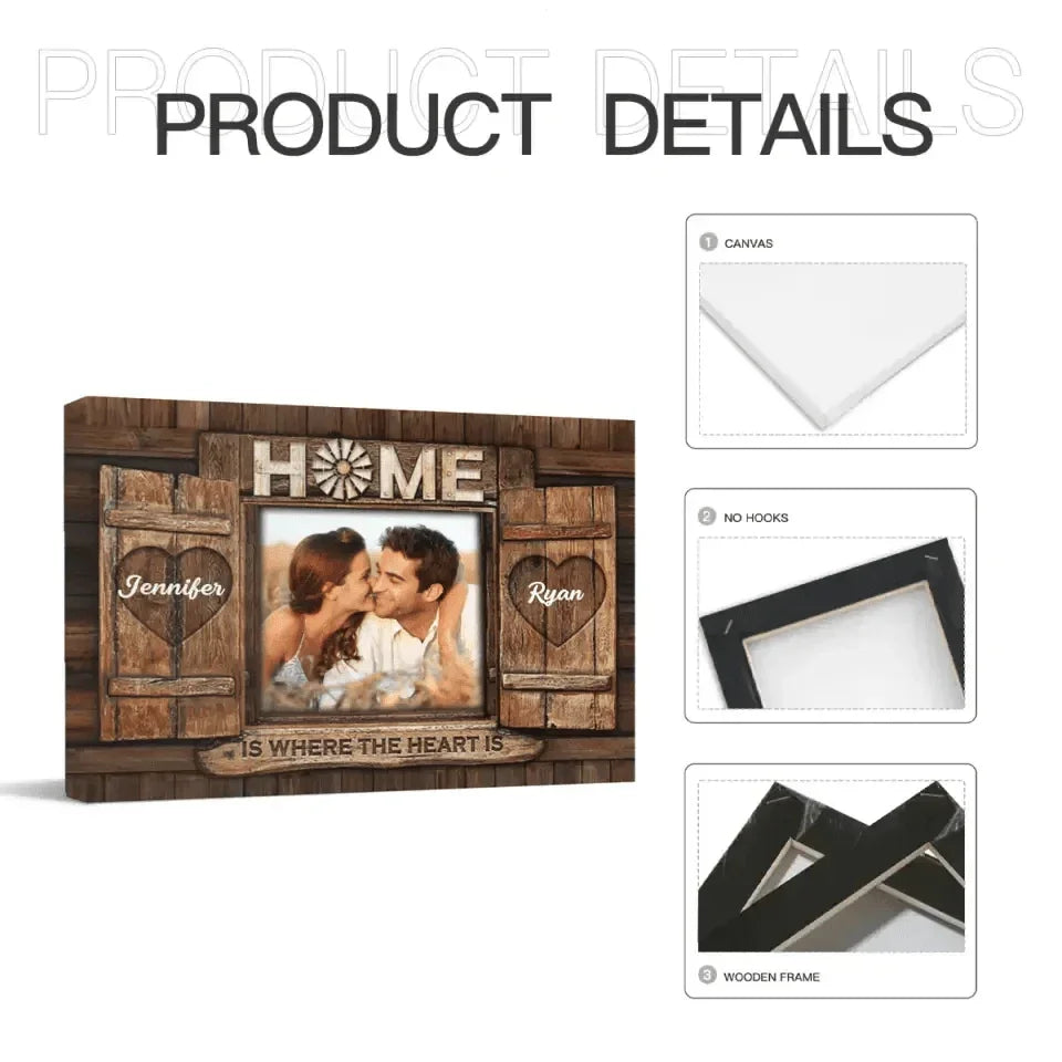 Personalized Photo Canvas Wall Art - Home Is Where The Heart Is - Joliny
