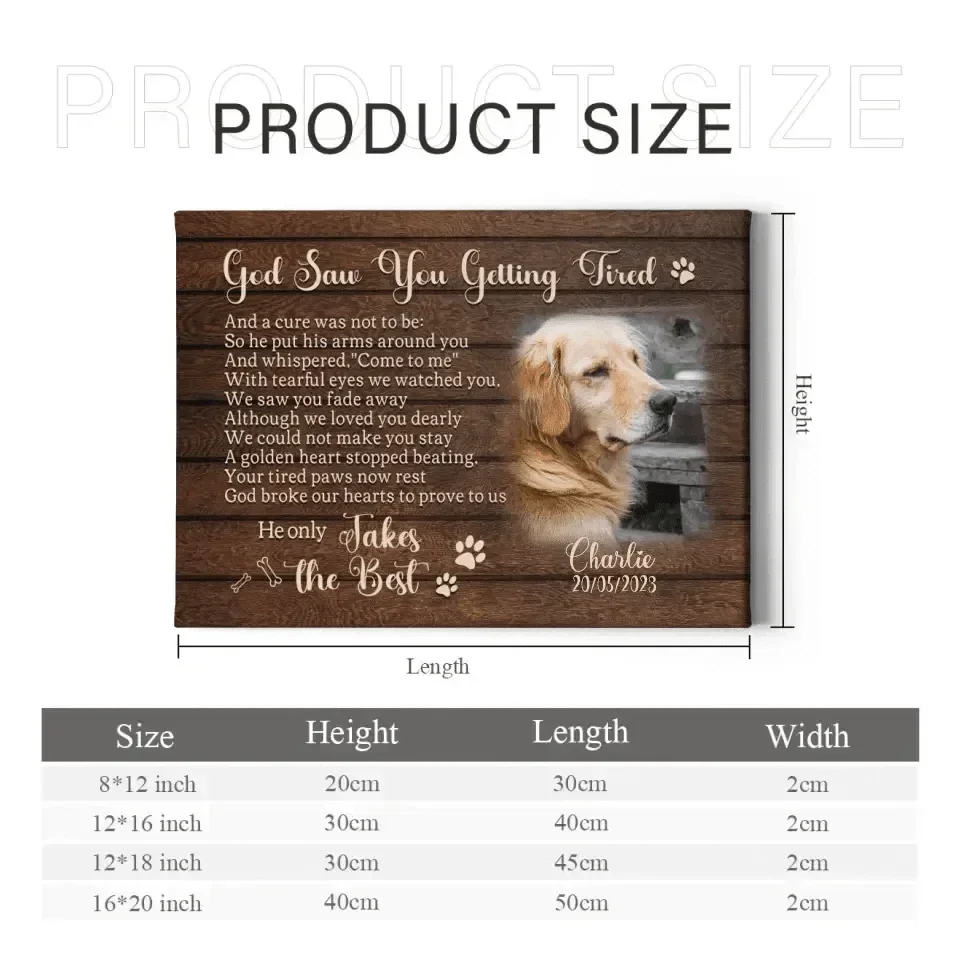Personalized Photo Dog Memorial Canvas - God Saw You Getting Tired - Joliny