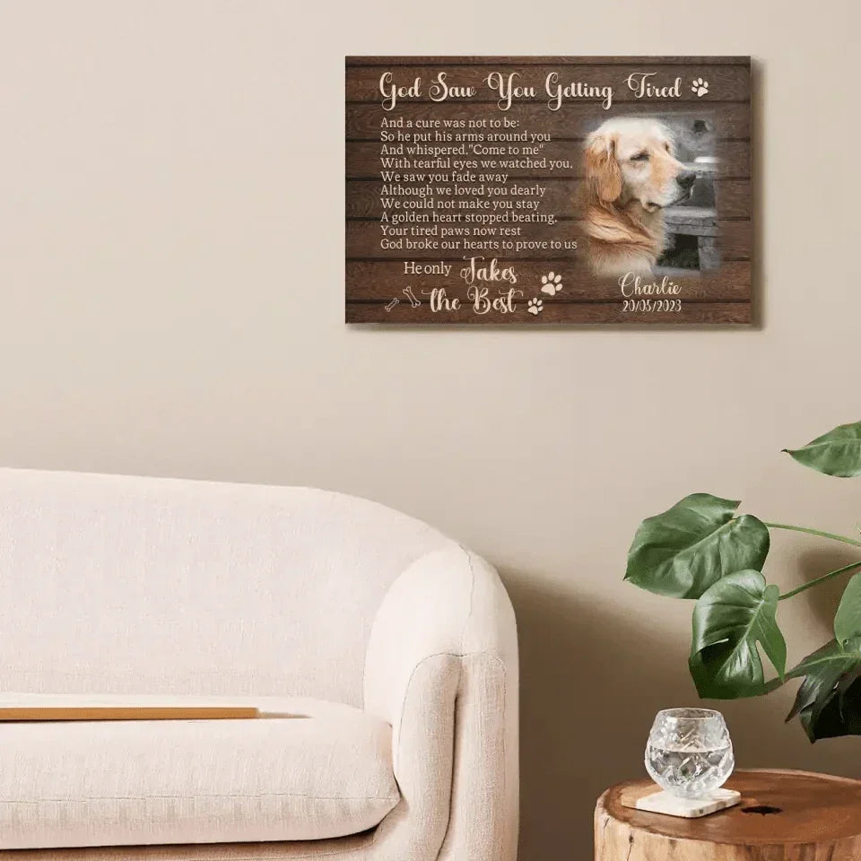 Personalized Photo Dog Memorial Canvas - God Saw You Getting Tired - Joliny