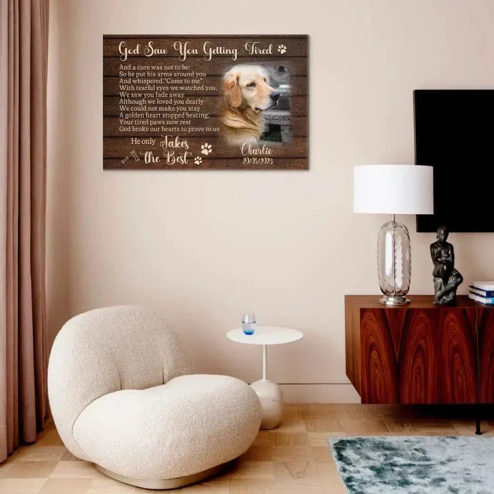 Personalized Photo Dog Memorial Canvas - God Saw You Getting Tired - Joliny