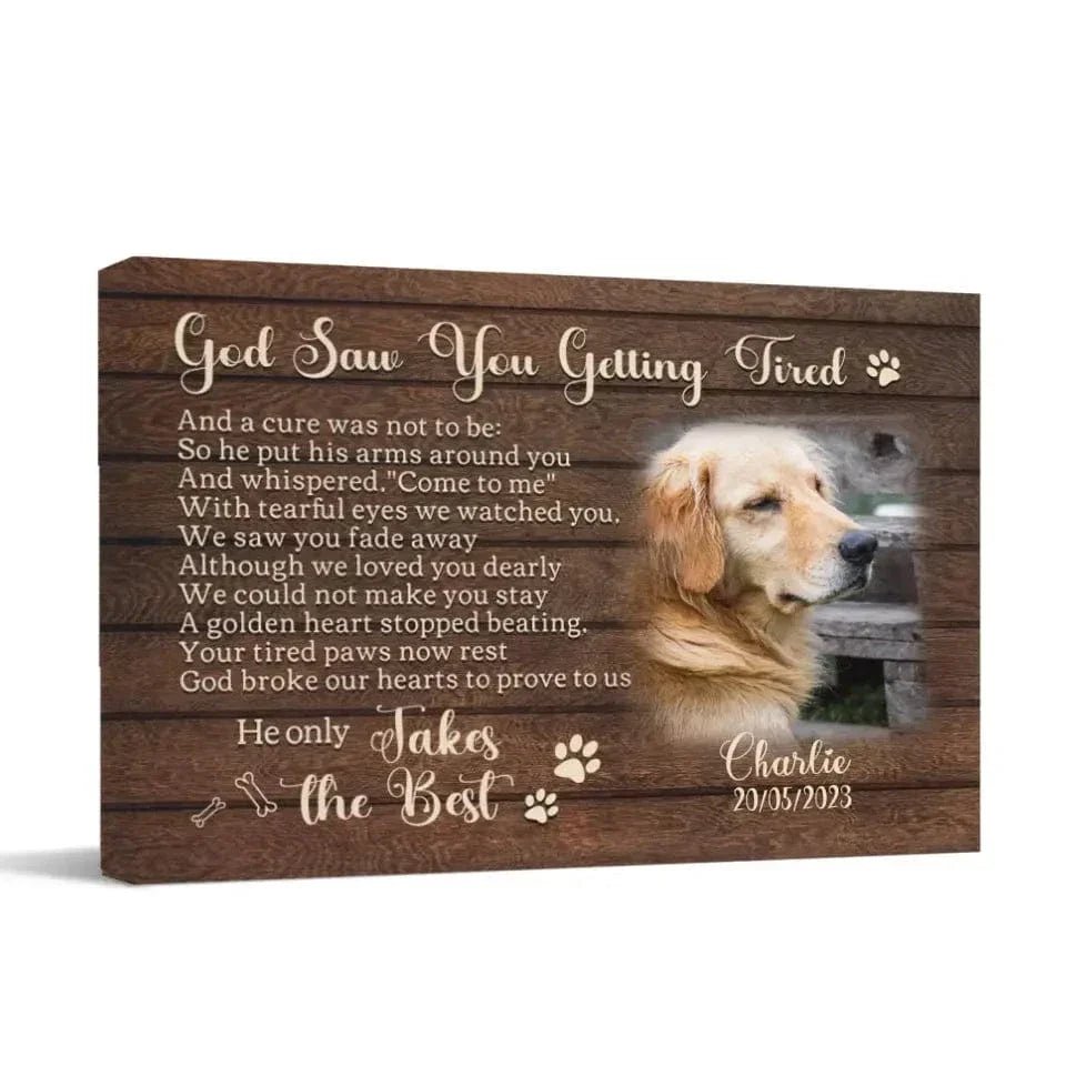 Personalized Photo Dog Memorial Canvas - God Saw You Getting Tired - Joliny