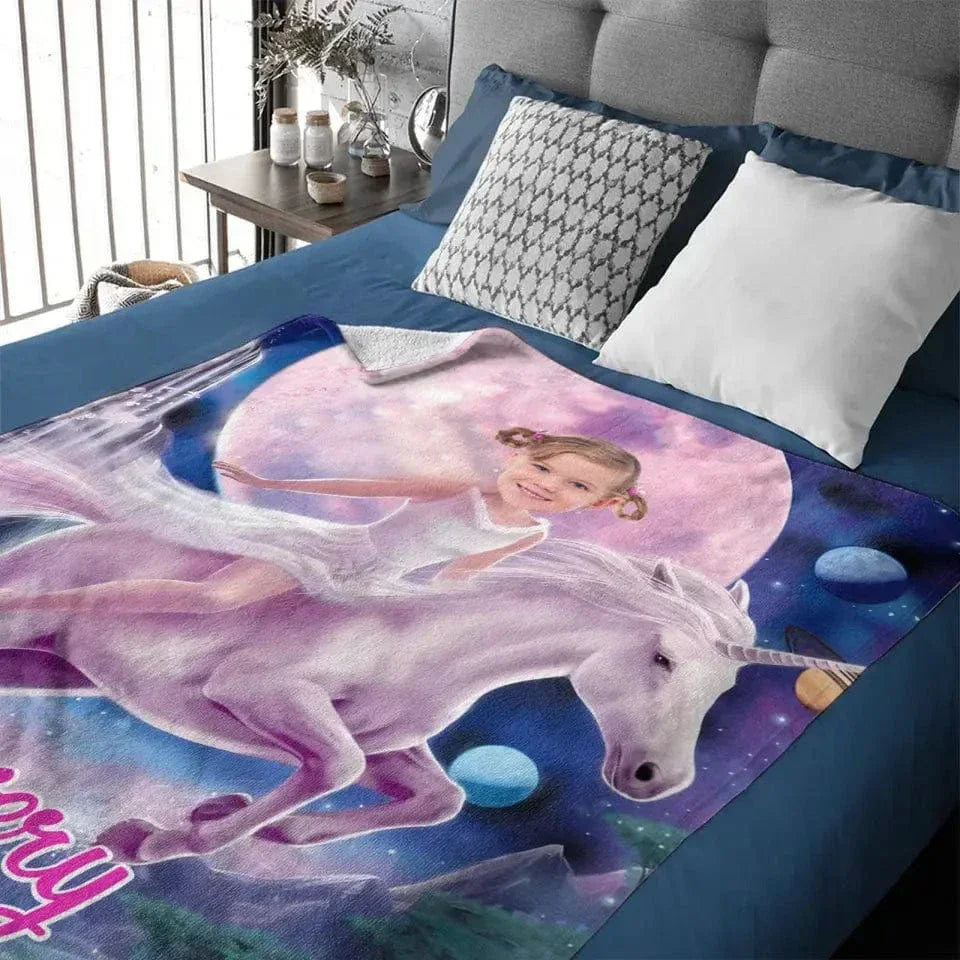 Personalized Pink Dress Princess Ride Unicorn Blanket - Joliny