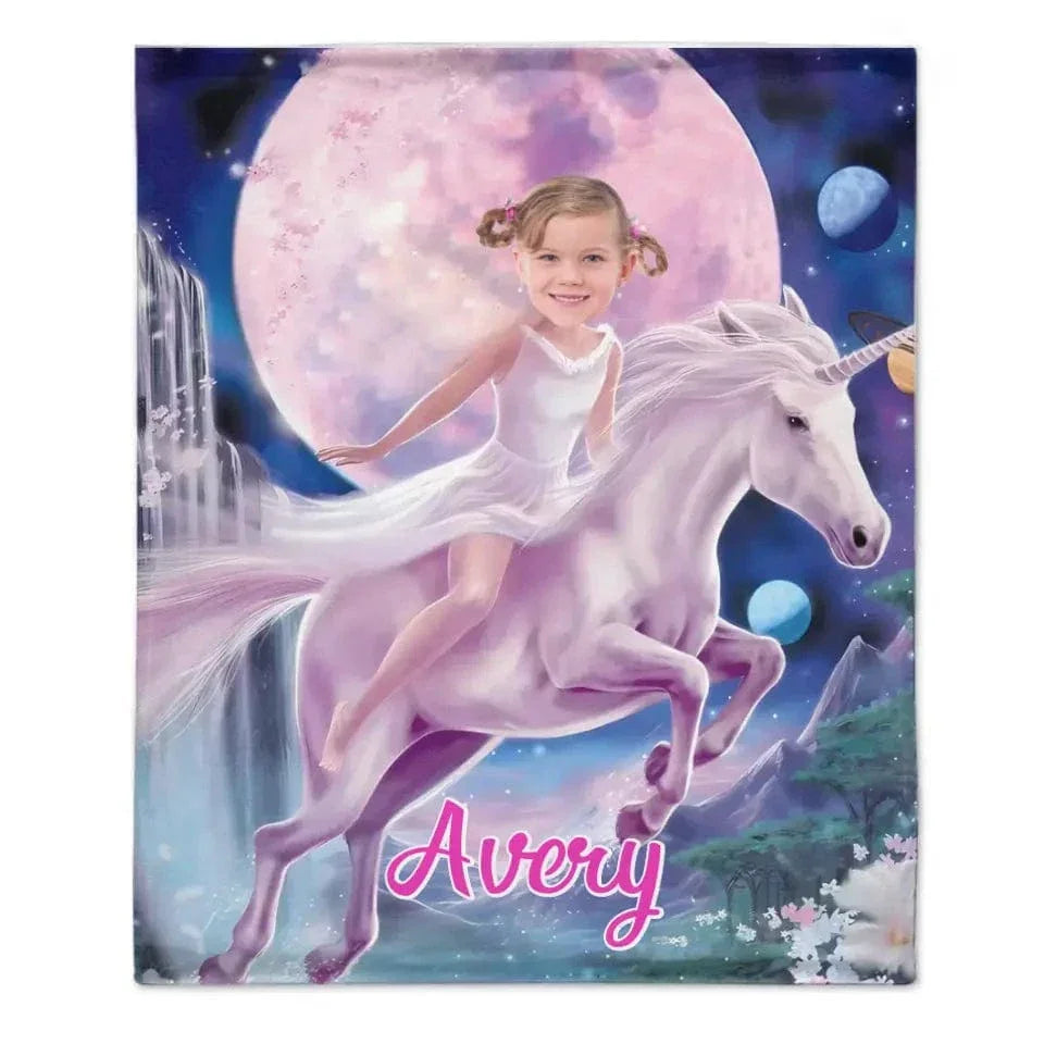 Personalized Pink Dress Princess Ride Unicorn Blanket - Joliny