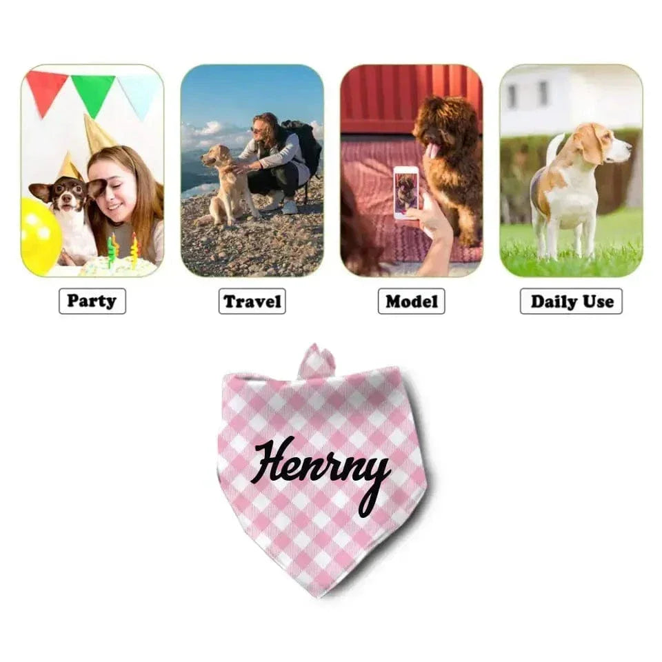 Personalized Plaid Pet Scarf With Custom Name - Joliny