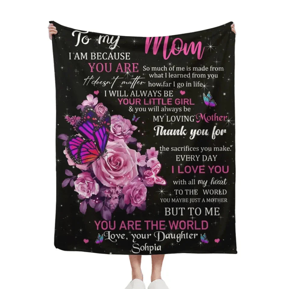 Personalized Purple Butterfly Rose Blanket - You Will Always Be My Loving Mother - Joliny