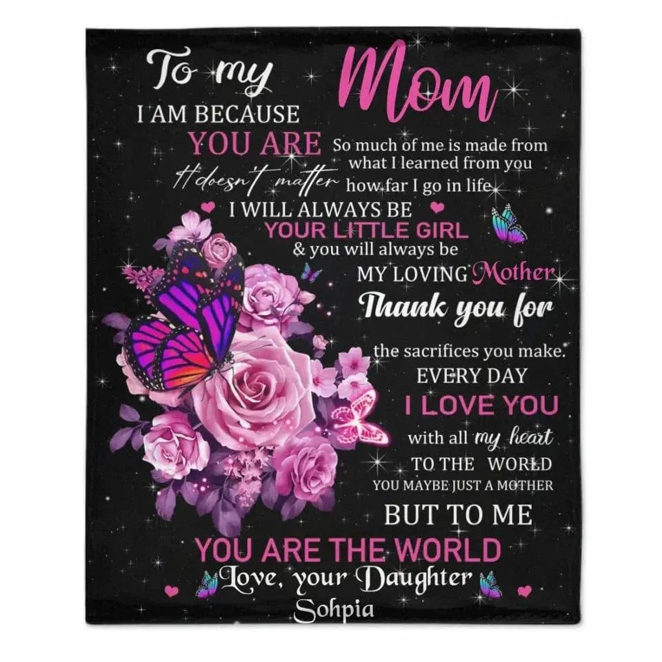 Personalized Purple Butterfly Rose Blanket - You Will Always Be My Loving Mother - Joliny
