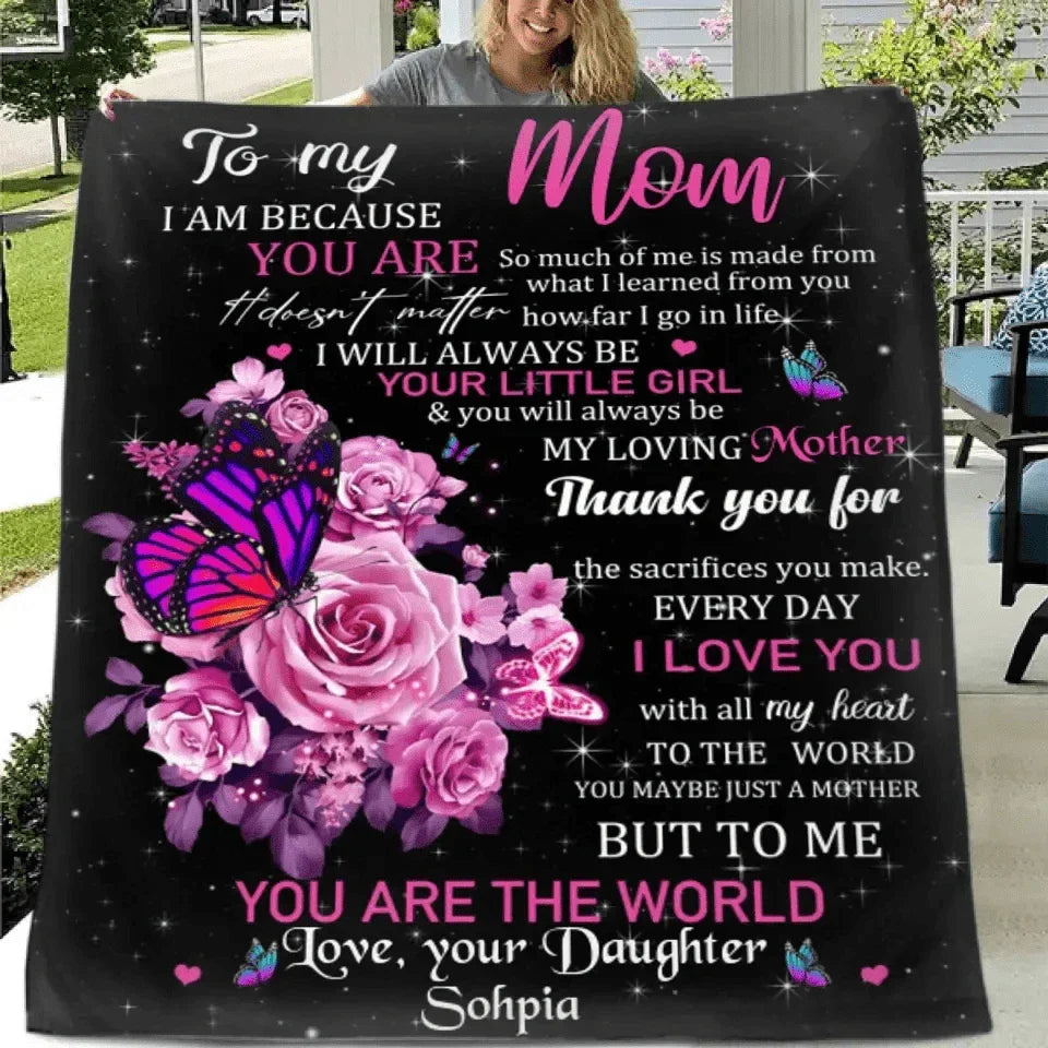 Personalized Purple Butterfly Rose Blanket - You Will Always Be My Loving Mother - Joliny