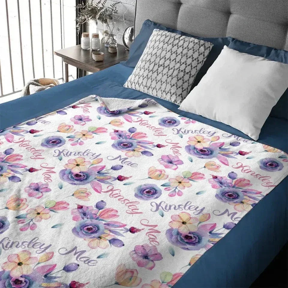 Personalized Purple Floral Name Blanket - Joliny