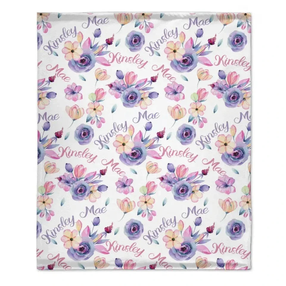 Personalized Purple Floral Name Blanket - Joliny