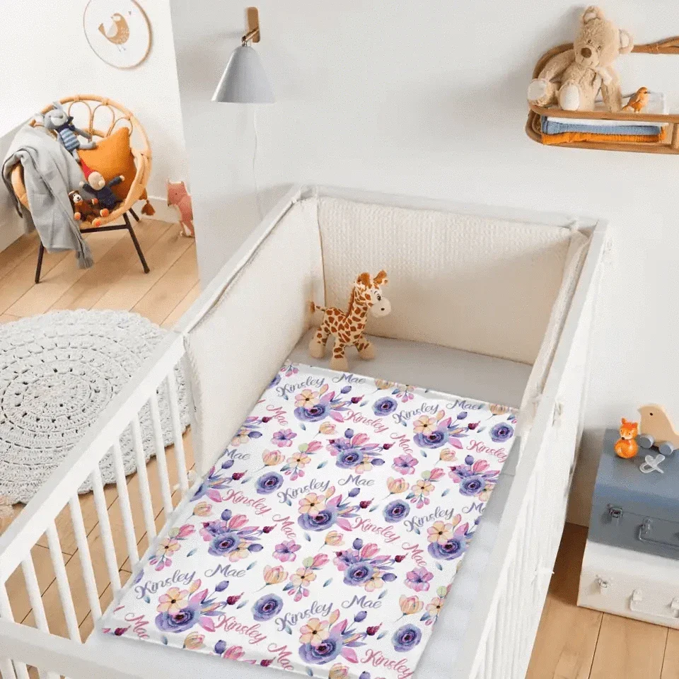 Personalized Purple Floral Name Blanket - Joliny
