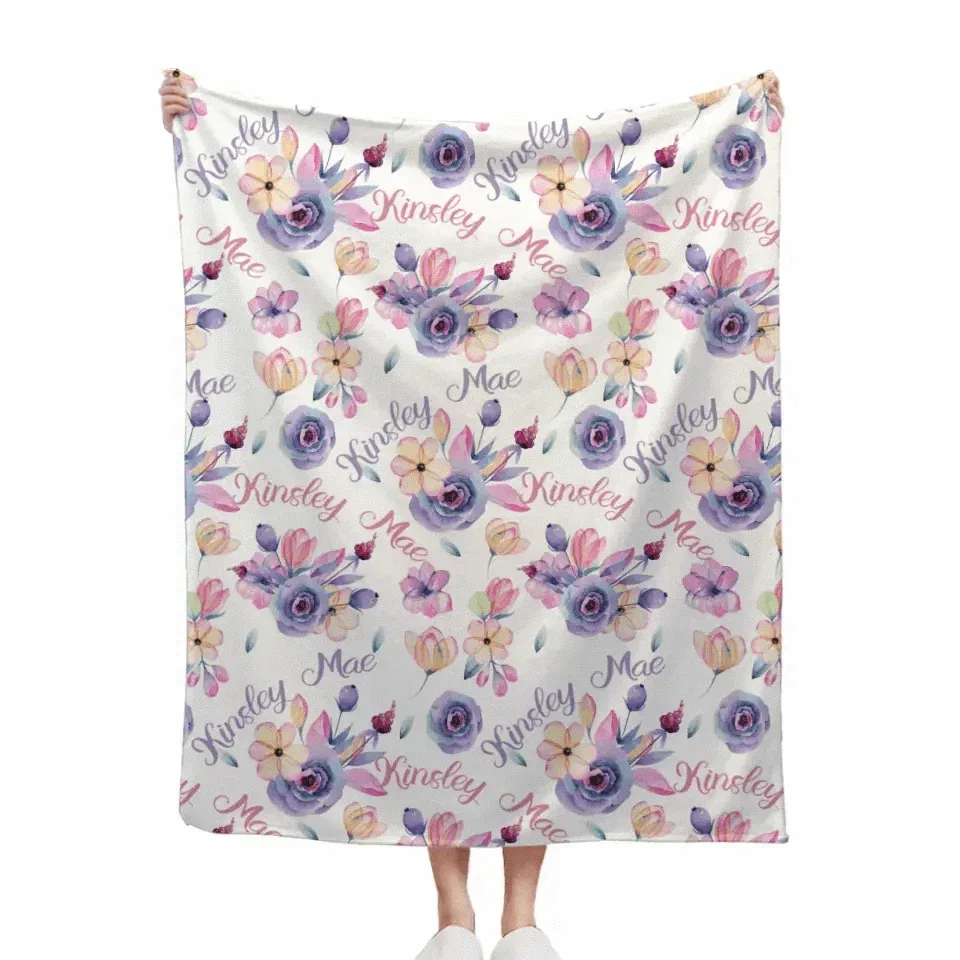 Personalized Purple Floral Name Blanket - Joliny