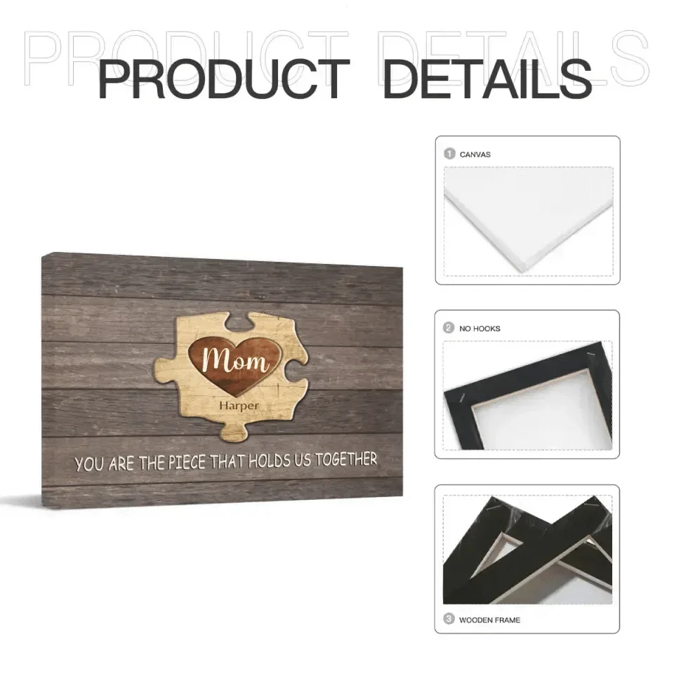 Personalized Puzzle Canvas Wall Art - Mom You Are The Piece That Holds Us Together, Gift For Mother Grandma - Joliny