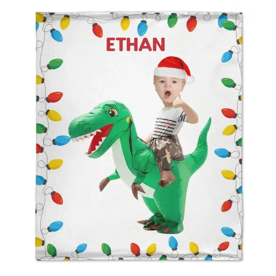 Personalized Riding Dinosaur Blanket, Customized Photo, - Fun Family Gifts - Joliny