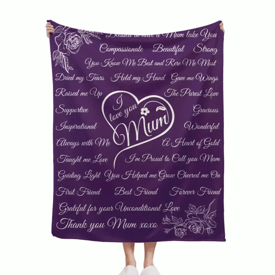 Personalized Rose Flower Heart Blanket - I Love Mum - Joliny