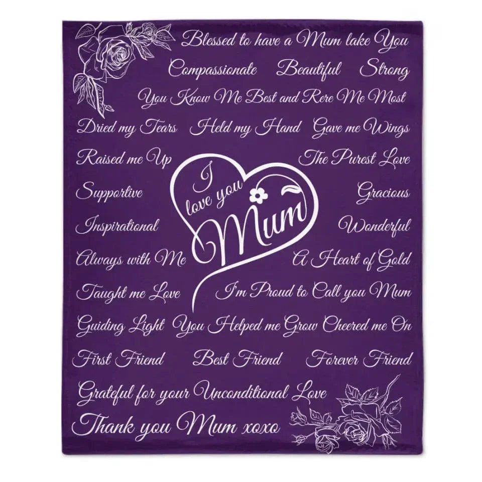 Personalized Rose Flower Heart Blanket - I Love Mum - Joliny