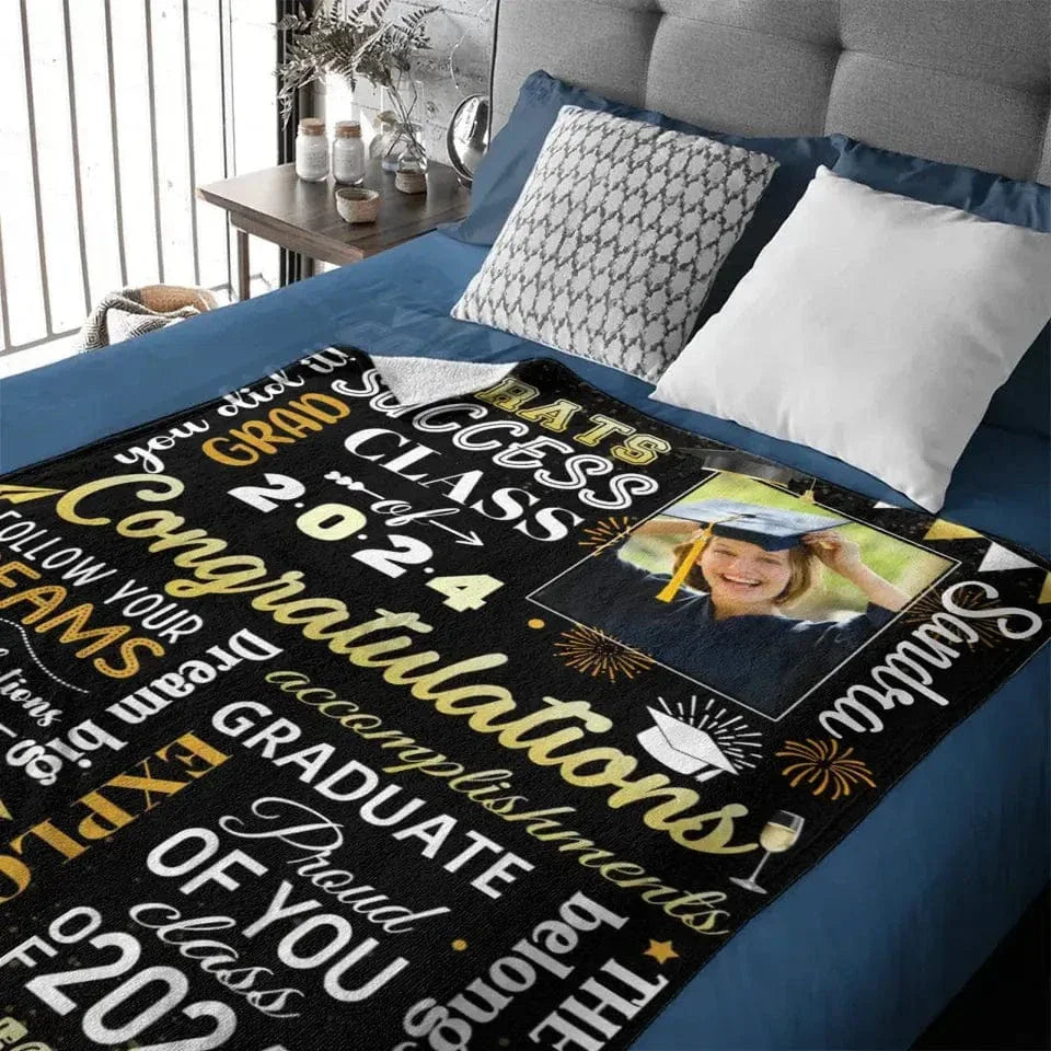 Personalized Senior Class of 2024 Champagne Black Blankets with Photo and Name - Joliny