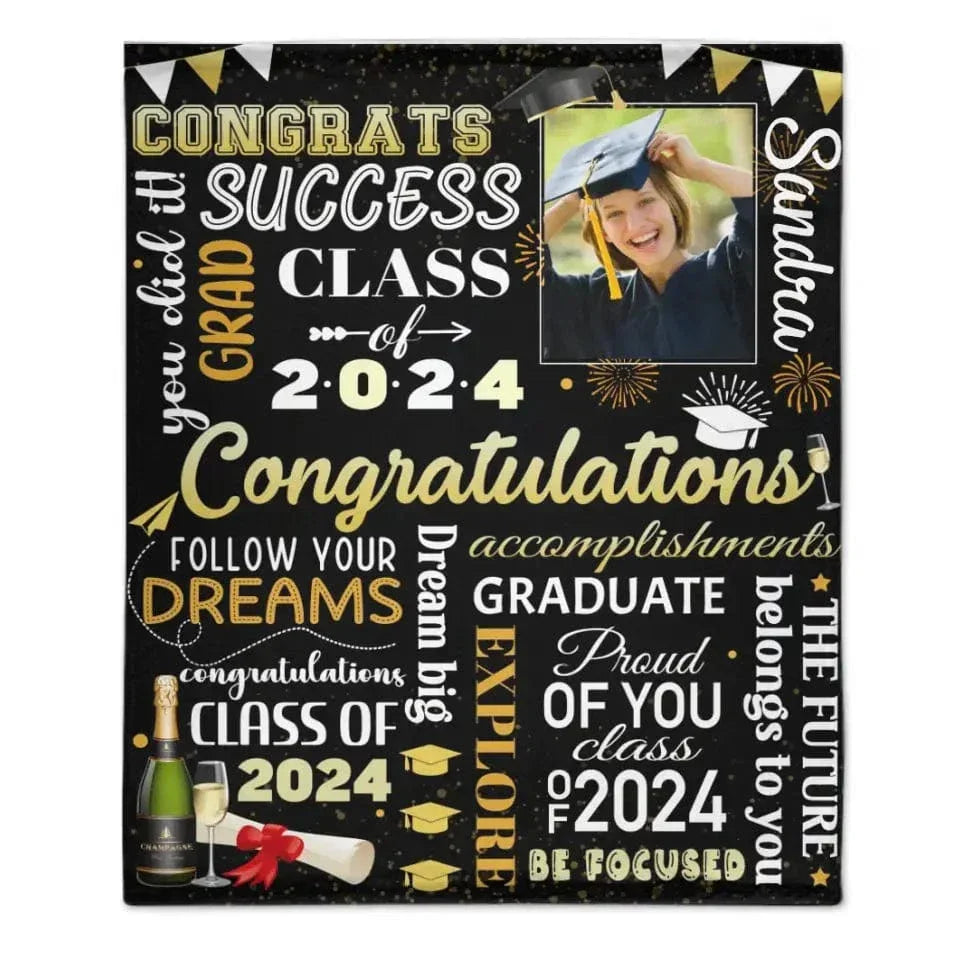 Personalized Senior Class of 2024 Champagne Black Blankets with Photo and Name - Joliny