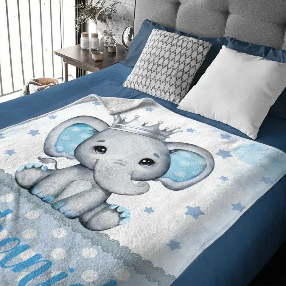 Personalized Sitting Elephant Animal Name Blanket, Gift For Kids - Joliny