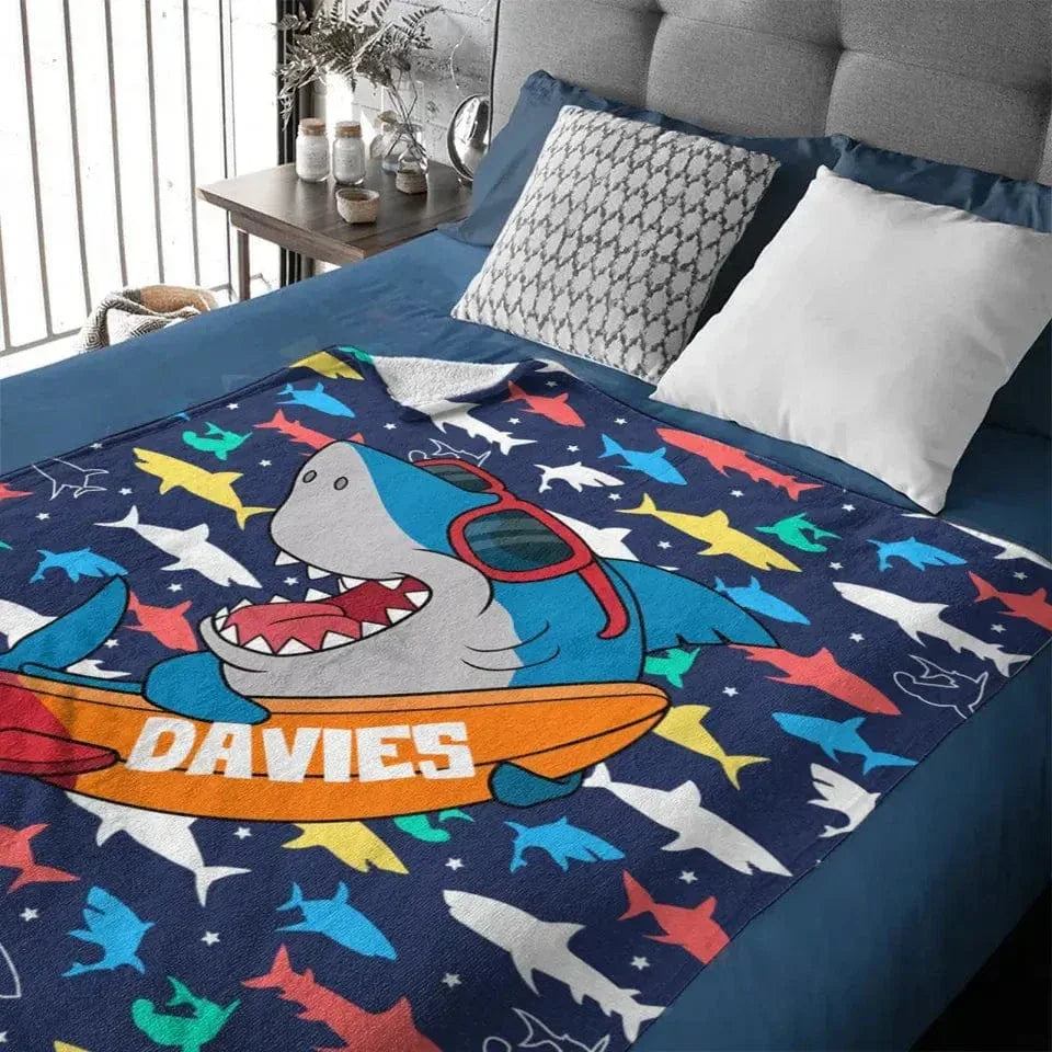 Personalized Skateboard Sunglasses Shark Name Blanket - Joliny