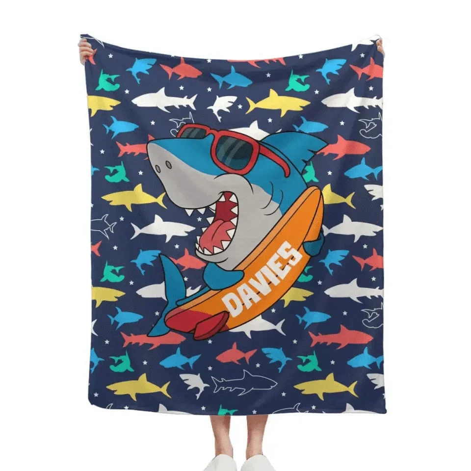 Personalized Skateboard Sunglasses Shark Name Blanket - Joliny