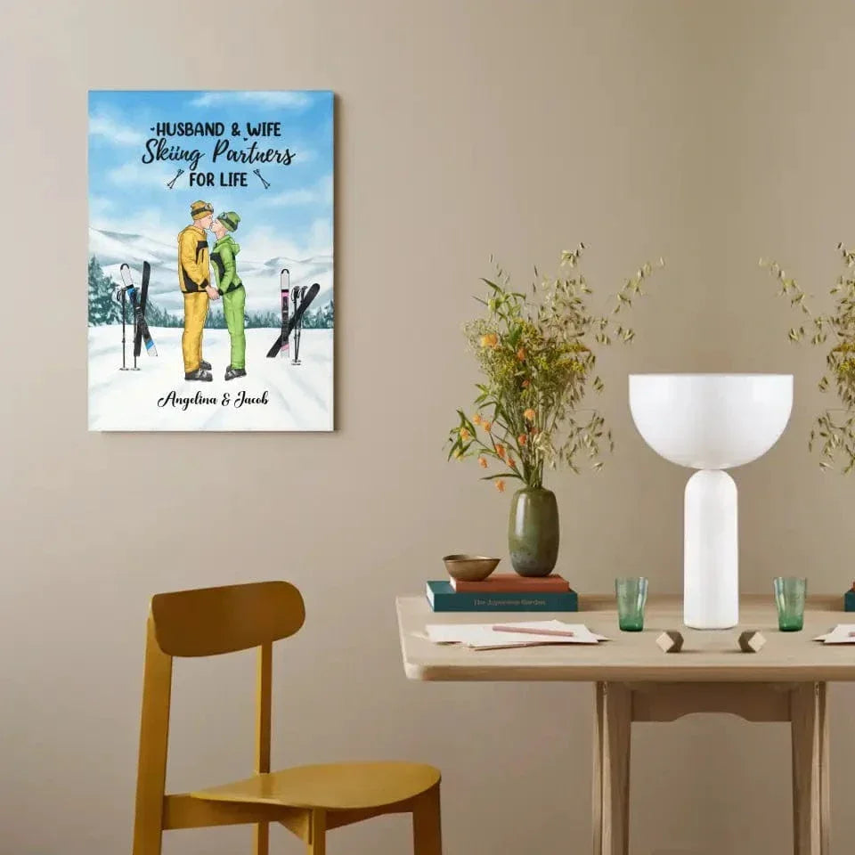 Personalized Skiing Canvas Wall Art for Couples, Skiing Lovers - Skiing Partners for Life - Joliny