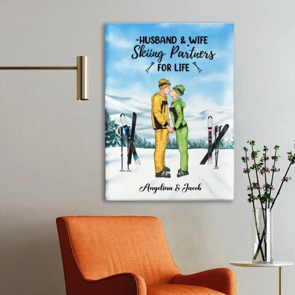 Personalized Skiing Canvas Wall Art for Couples, Skiing Lovers - Skiing Partners for Life - Joliny