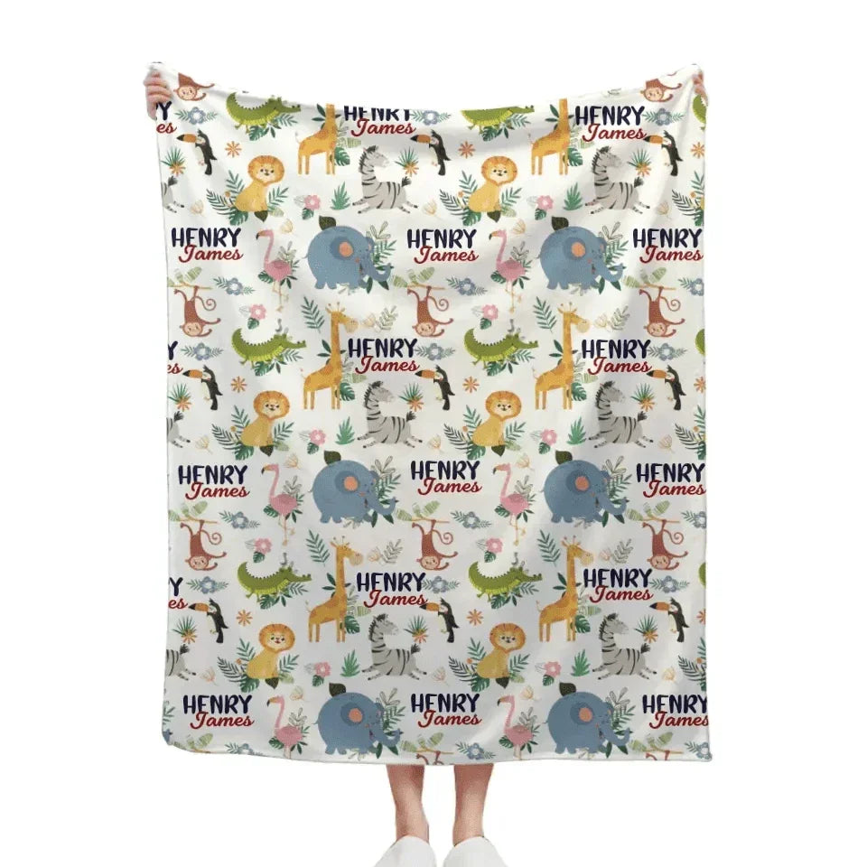 Personalized Smiling Animals Name Blanket - Joliny