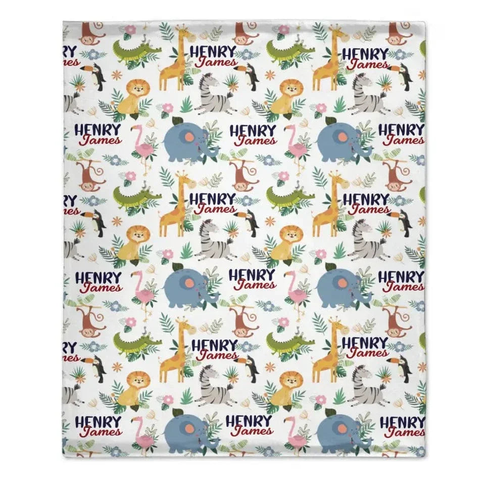Personalized Smiling Animals Name Blanket - Joliny