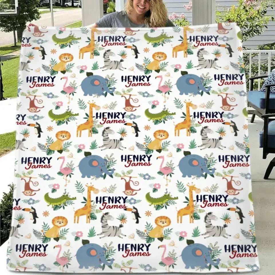 Personalized Smiling Animals Name Blanket - Joliny