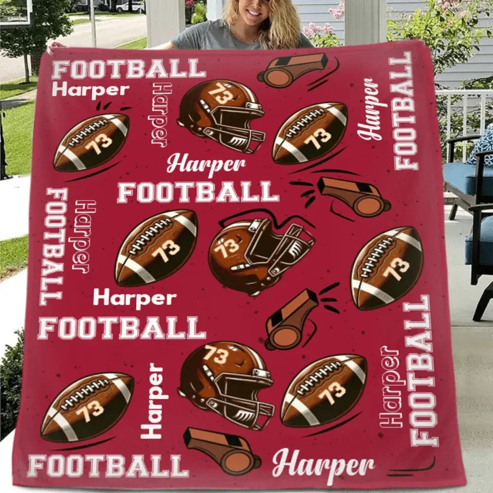 Personalized Soccer Soft Blanket with Name and Number - Birthday Gift for Sports Lovers - Joliny