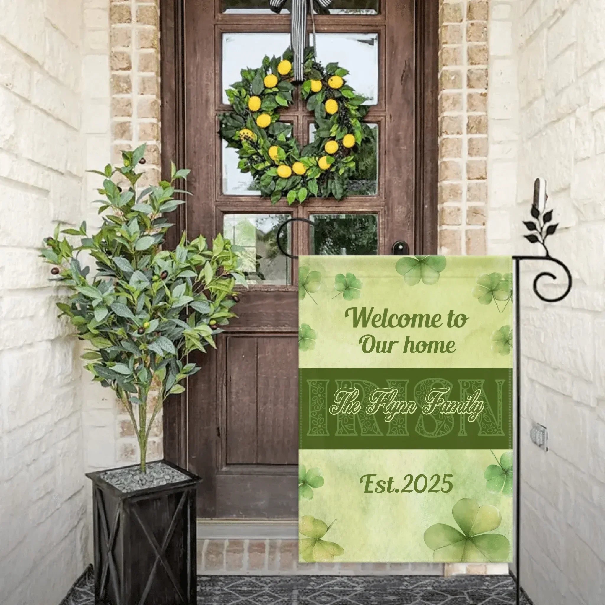 Personalized St. Patrick's Day Irish Shamrock 4-Leaf Garden Flag with Text St. Patrick's Day Gifts for the Family - Joliny