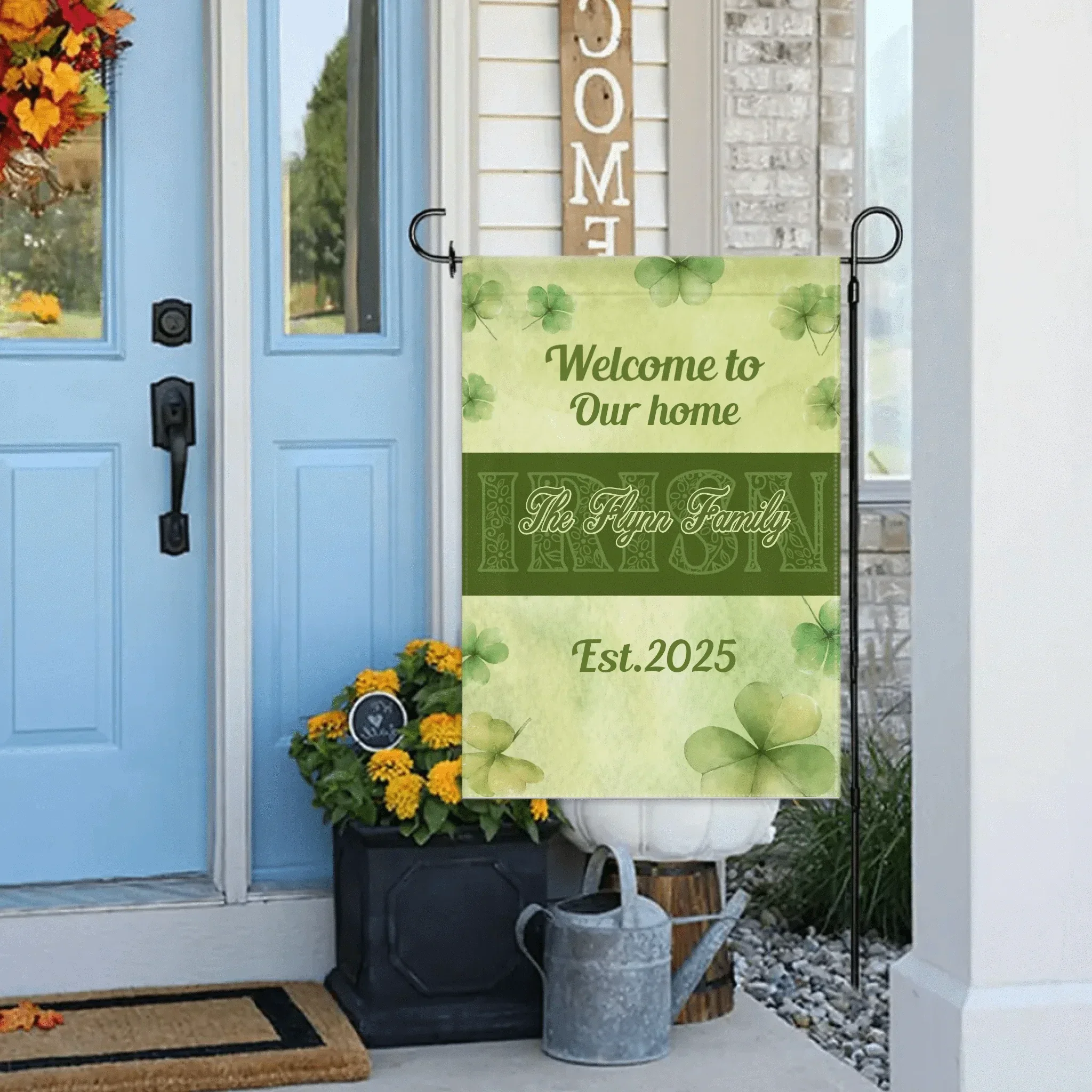 Personalized St. Patrick's Day Irish Shamrock 4-Leaf Garden Flag with Text St. Patrick's Day Gifts for the Family - Joliny