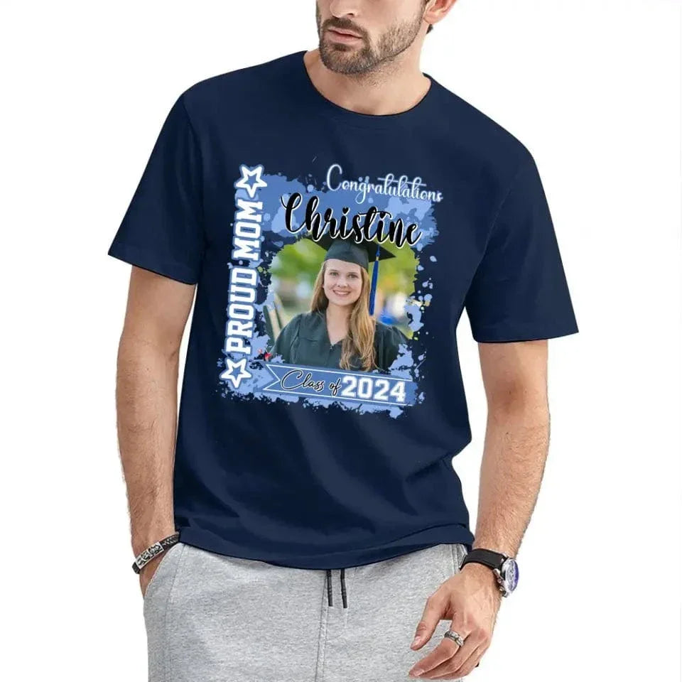 Personalized T-shirt - Graduation Keepsake Gift - Watercolor Proud Mom Dad Of A 2024 Graduate Photo - Joliny