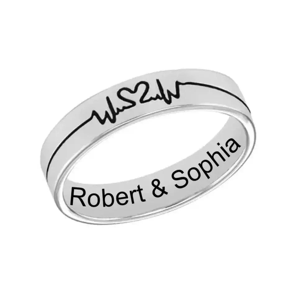Personalized Text Heartbeat Ring For Couple - Joliny
