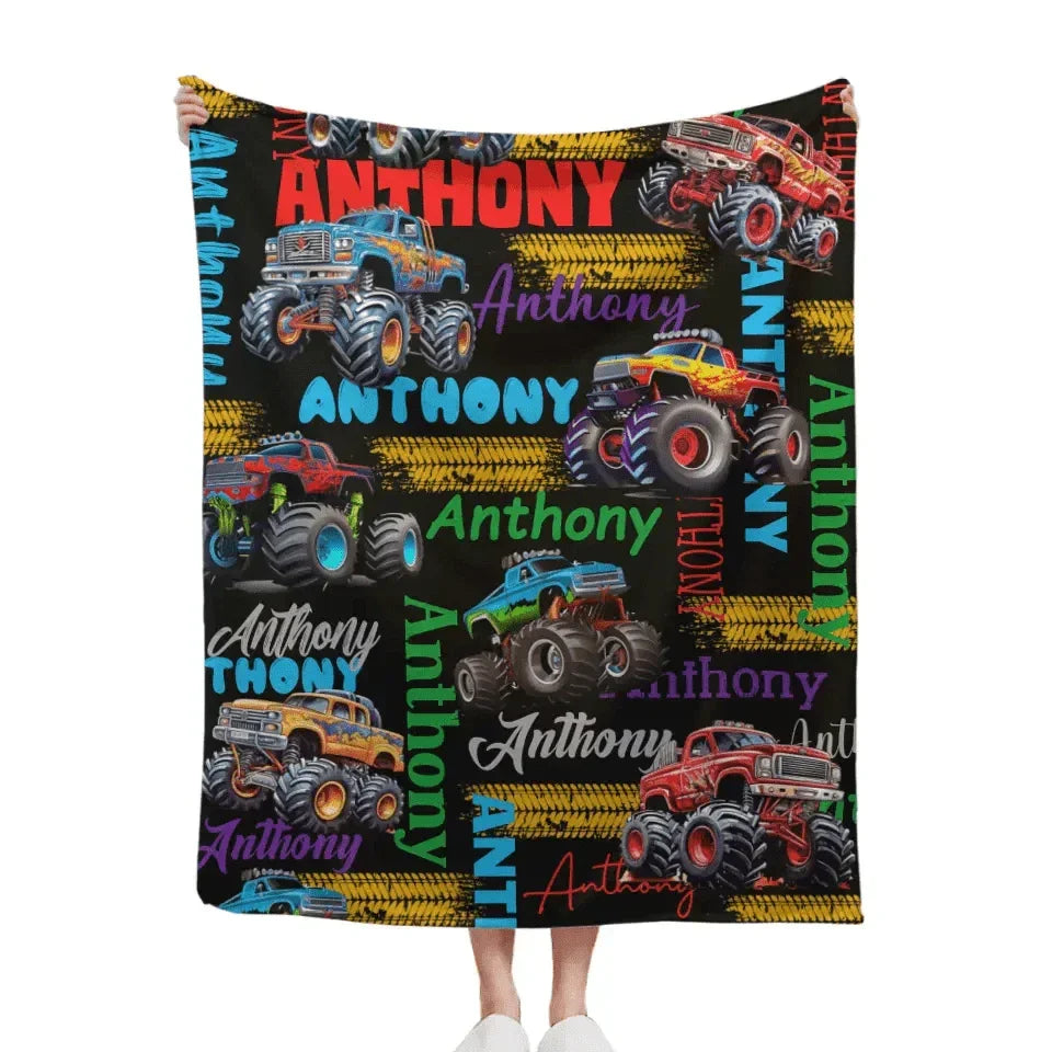 Personalized Truck Custom Name Blanket - Car Blanket Gift For Birthday Christmas Halloween For Boys - Joliny