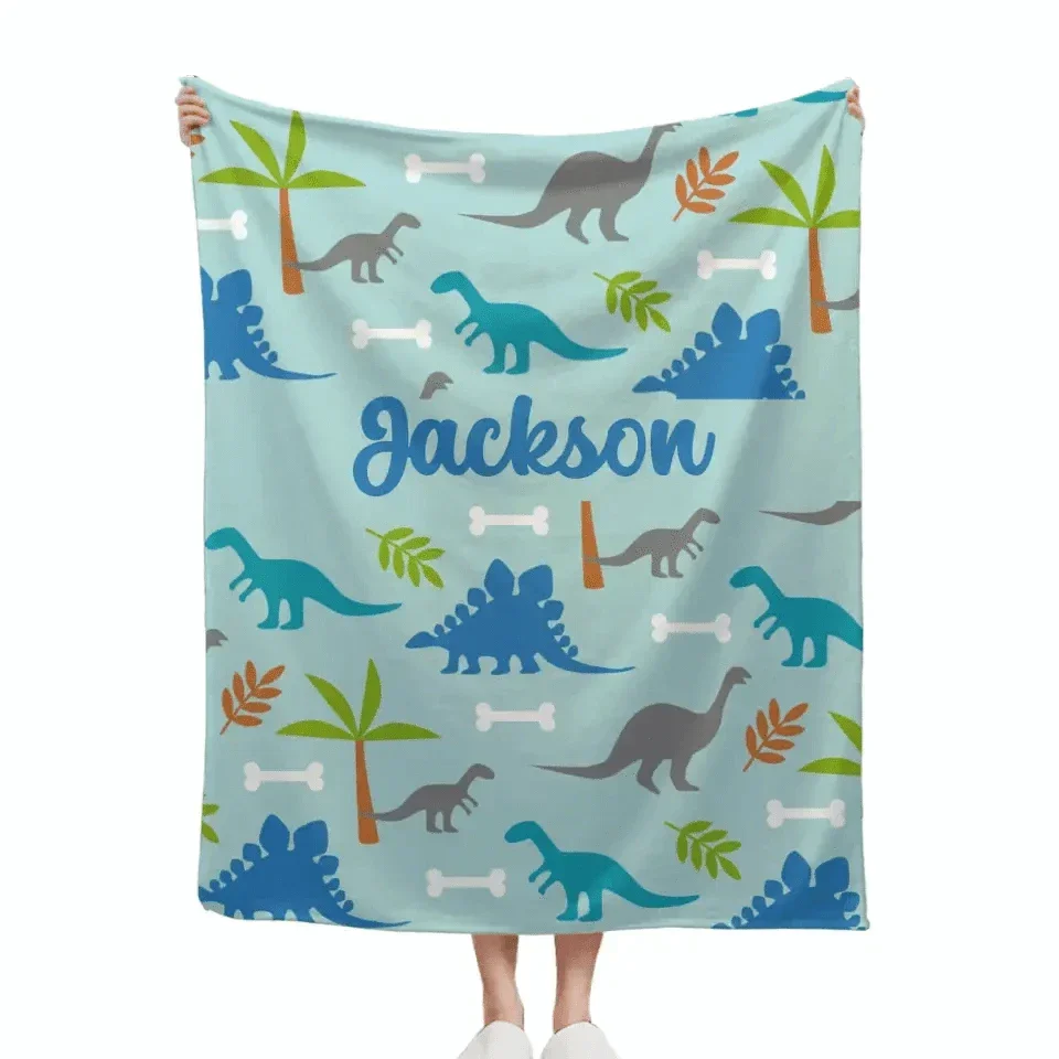 Personalized Watercolor Dinosaur Silhouette Name Blanket - Joliny