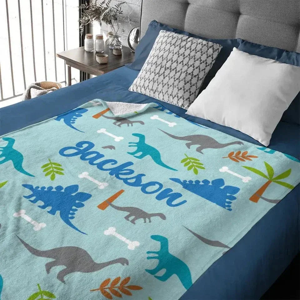 Personalized Watercolor Dinosaur Silhouette Name Blanket - Joliny