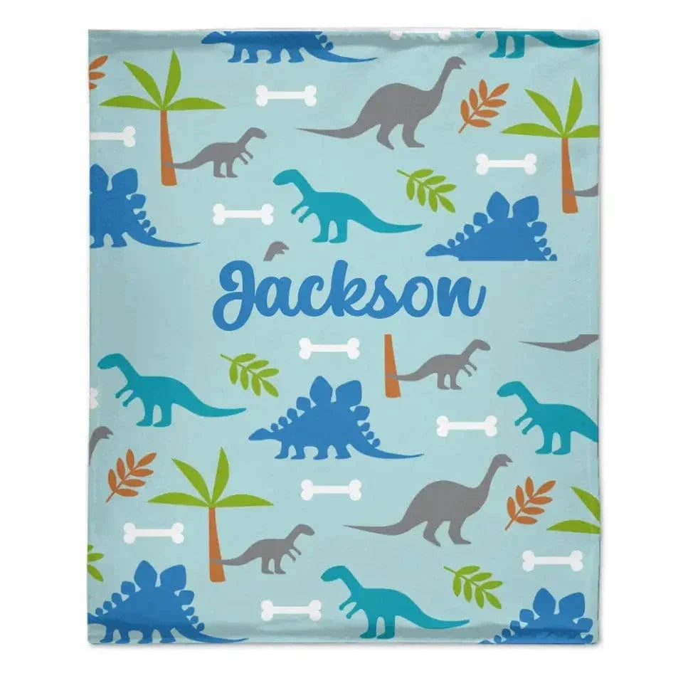 Personalized Watercolor Dinosaur Silhouette Name Blanket - Joliny